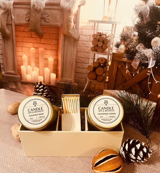 Gift Box: Sugared Rose & Cashmere Creme Candles with Matches