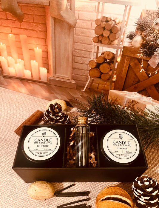 Gift Box: Ski House & Library Candles with Matches