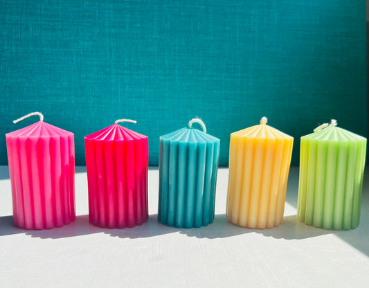 Colorful Grooved Pillar Candle