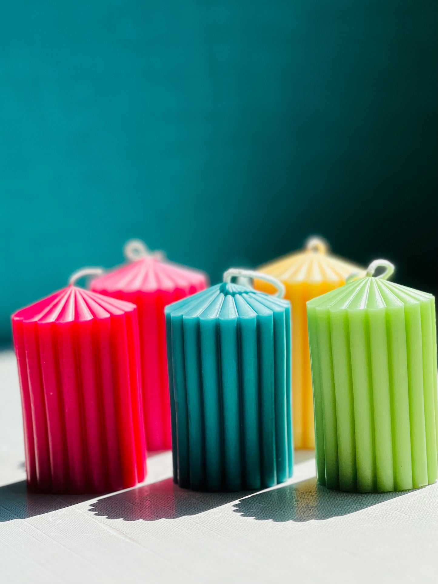 Colorful Grooved Pillar Candle