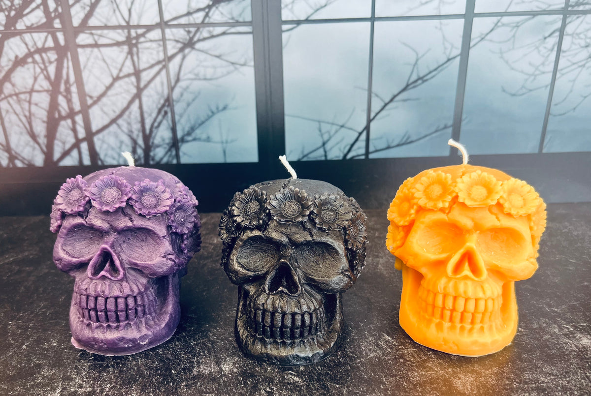 Flower Skull Candle