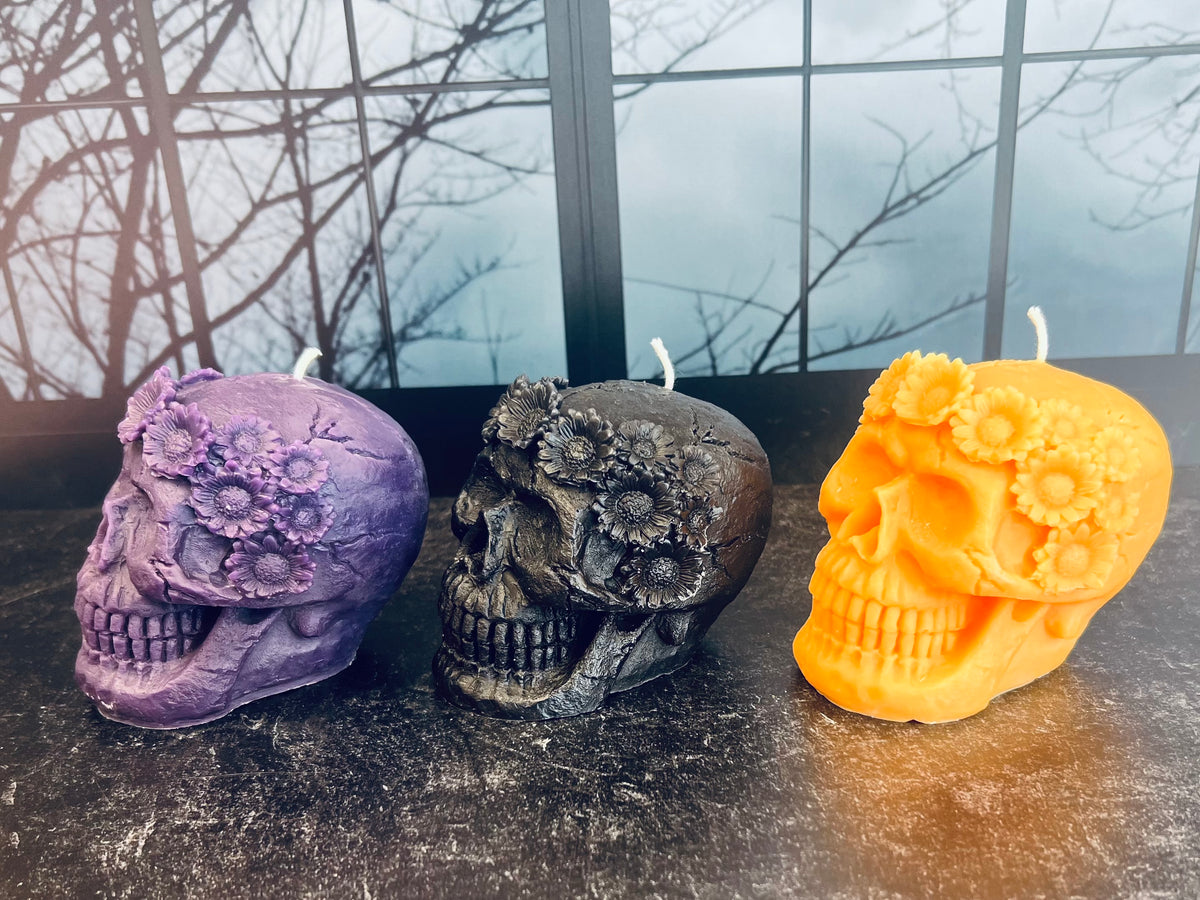 Flower Skull Candle